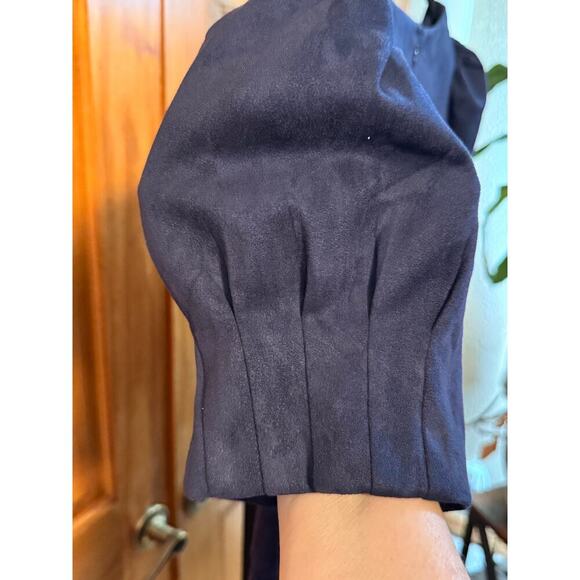 DKNY Navy Faux Suede Puff Sleeve Sheath Dress Size 16 – Elegant V-Neck - NEW - Picture 5 of 6